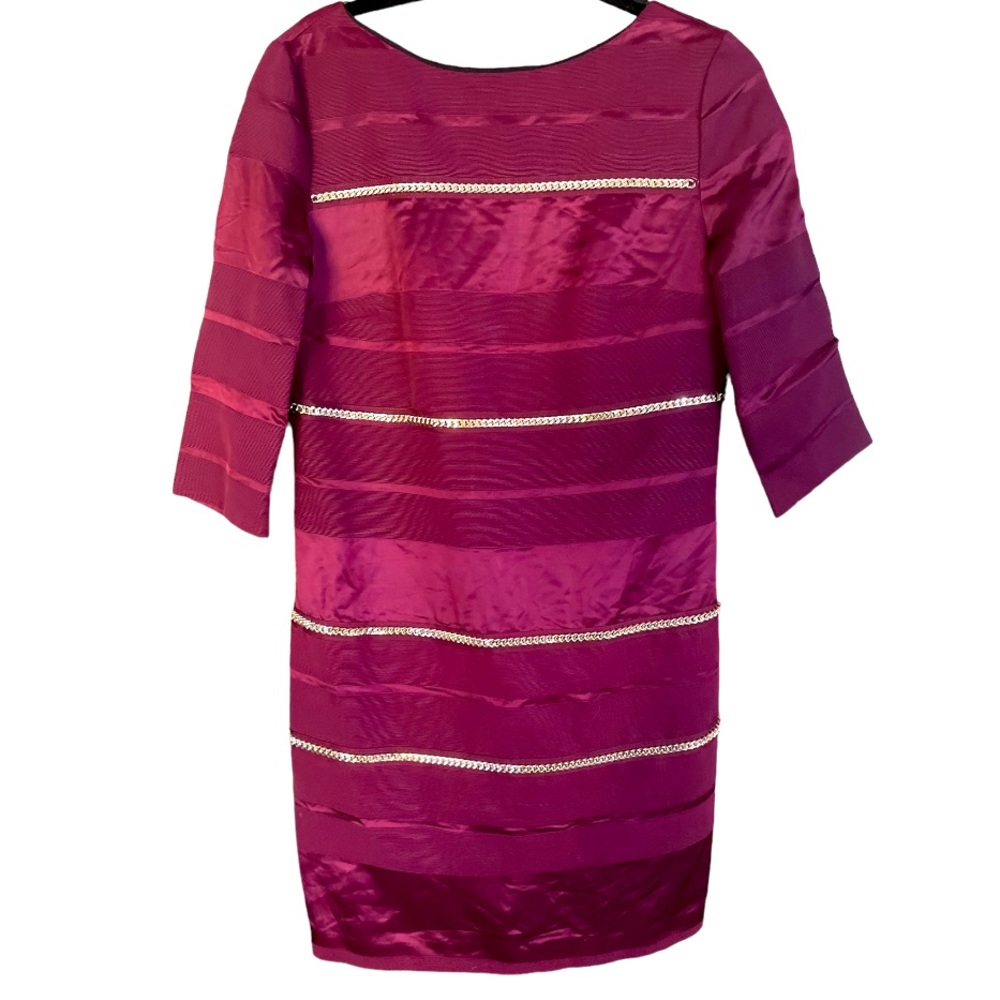 NWT Mangano Burgundy MacDuff Dress Short Sleeved‎ Gold Chain Italian Designer